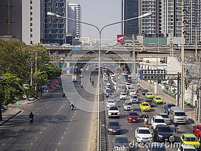 BANGKOK, THAILAND â€“ MARCH 11, 2019: different traffic on Petchburi road Editorial Stock Photo